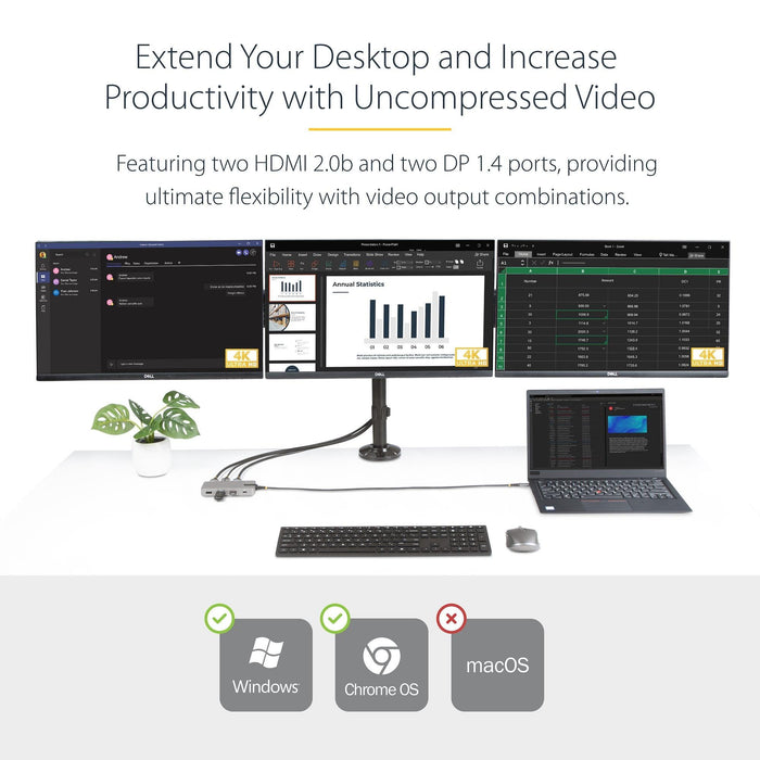 Startech Usb-c Triple-monitor Multiport Adapter, Dual 4k 30hz + 4k 60hz Hdmi & D