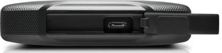 Space grey G-Drive ArmorATD portable hard drive view of the opened USB-C port