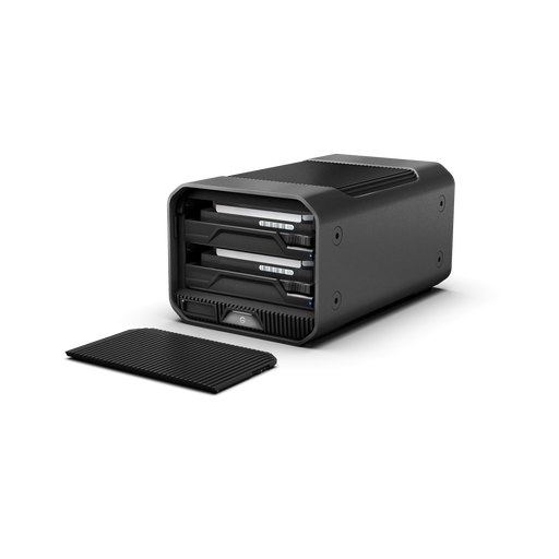 G-RAID PROJECT 2 opened desktop hard drive viewed from the front and angled to the left