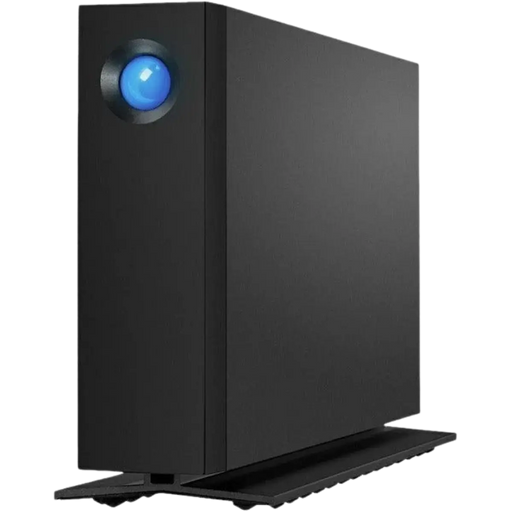 Black LaCie d2 Professional external hdd viewed from the front and angled to the left
