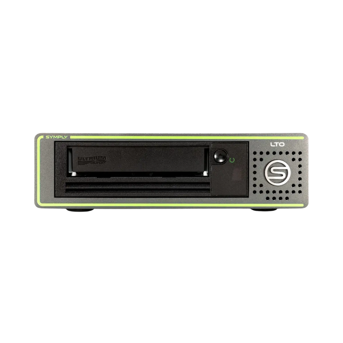 SymplyPRO SAS LTO half-height desktop tape drive viewed from the front