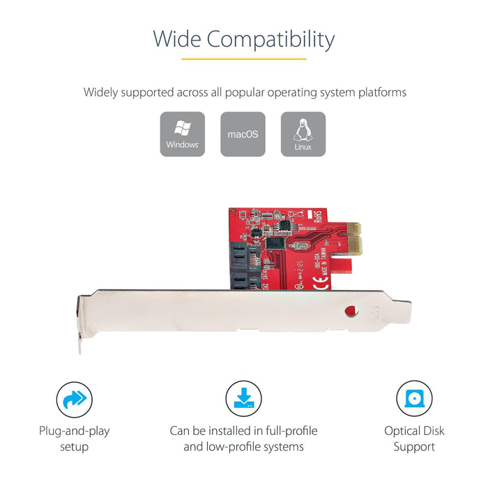 Startech Sata Iii 6gbps Pcie 2.0 X1 Card - Sata Expansion Adapter Card - 2-port Sata To P