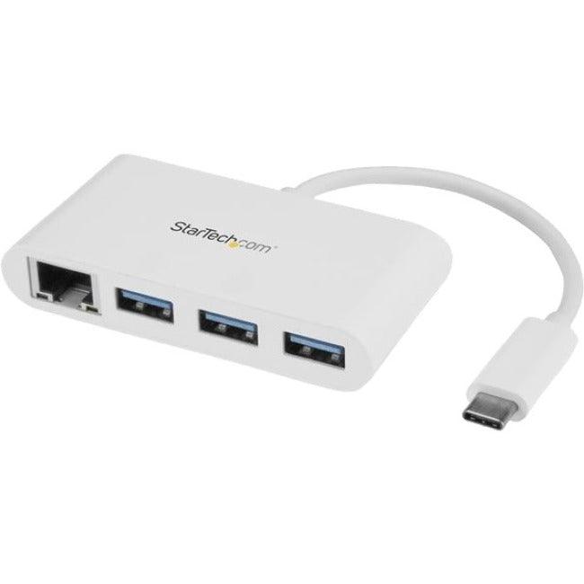 StarTech.com Hub USB C 3 ports avec Gigabit Ethernet - USB-C vers 3x USB-A - USB 3.0 - Blanc - Hub USB avec GbE - Adaptateur USB-C vers USB - Hub USB Type C