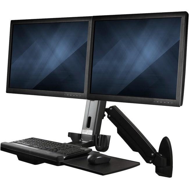 StarTech.com Wall Mount Workstation, Full Motion Standing Desk with Ergonomic Height Adjustable Dual VESA Monitor & Keyboard Tray Arm