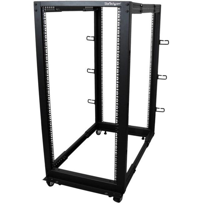 StarTech.com 25U Adjustable Depth Open Frame 4 Post Server Rack w/ Casters / Levelers and Cable Management Hooks