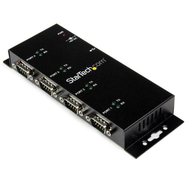 StarTech.com USB to Serial Adapter Hub - 4 Port - Industrial - Wall Mount - Din Rail - COM Port Retention - FTDI USB Serial