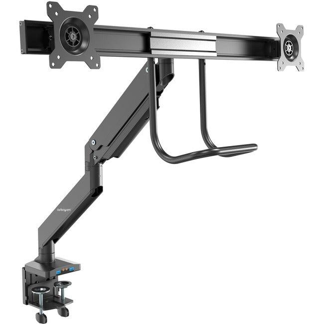 StarTech.com Desk Mount Dual Monitor Arm with USB & Audio - Slim Full Motion Dual Monitor VESA Mount up to 32" Displays - C-Clamp/Grommet