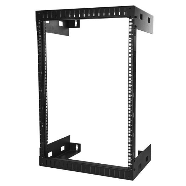 StarTech.com 15U 19" Wall Mount Network Rack, 12" Deep 2 Post Open Frame Server Room Rack for Data/AV/IT/Computer Equipment/Patch Panel with Cage Nuts & Screws 200lb Weight Capacity, Black