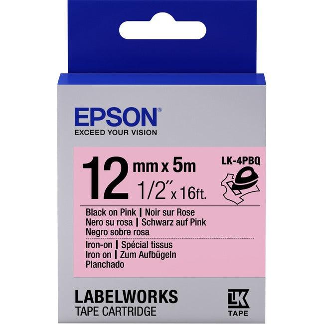 Epson LabelWorks Iron on (Fabric) LK Tape Cartridge ~1/2" Black on Pink