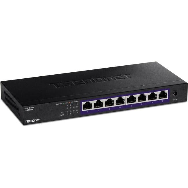 TRENDnet 8-Port Unmanaged 2.5G Switch, 8 x 2.5GBASE-T Ports, 40Gbps Switching Capacity, Backwards Compatible with 10-100-1000Mbps Devices, Fanless, Wall Mountable, Black, TEG-S380